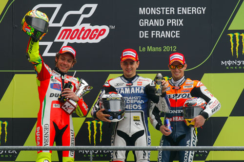 Podio (Rossi, Lorenzo y Stoner) MotoGP (Francia)